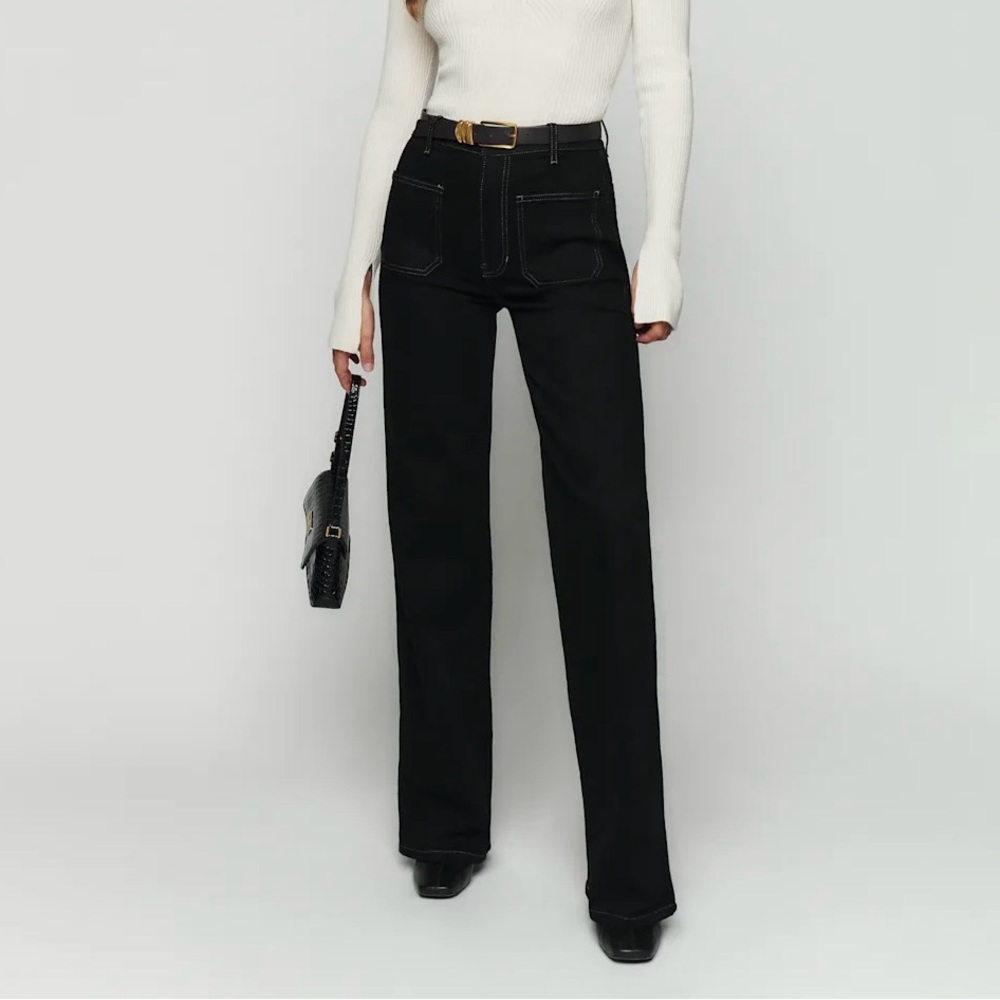 Reformation Alyssa High Rise Wide Leg Long Jeans in black - size 24 - Picture 2 of 8